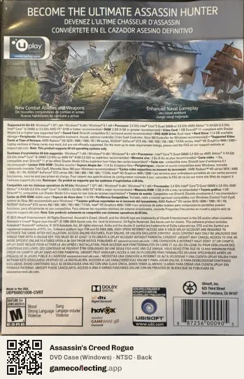 Assassin's Creed Rogue Computer, NTSC box back