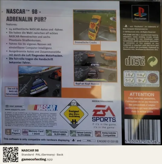 NASCAR 98 PlayStation, Germany box back