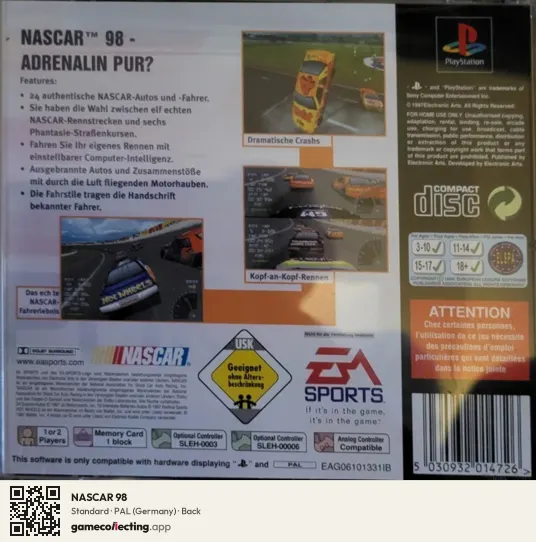 NASCAR 98 PlayStation, Germany box back