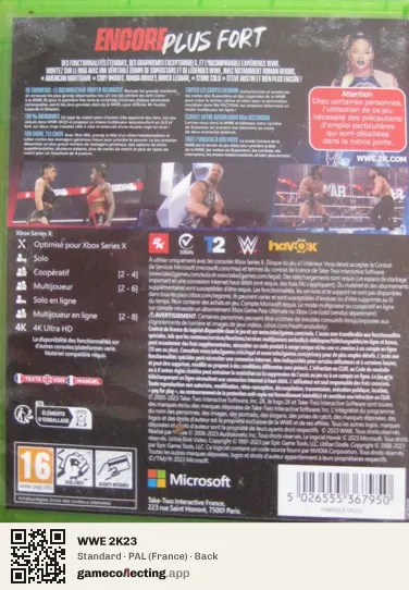 WWE 2K23 Xbox Series X, France box back