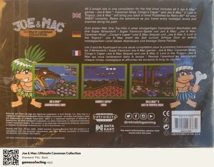 Joe & Mac: Ultimate Caveman Collection Super Nintendo Entertainment System, PAL box back