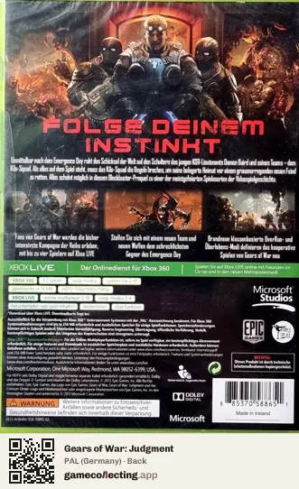 Gears of War: Judgment Xbox 360, Germany box back