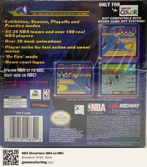 NBA Showtime: NBA on NBC Game Boy Color, NTSC box back