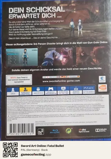 Sword Art Online: Fatal Bullet PlayStation 4, Germany box back