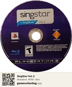 SingStar Vol. 2 PlayStation 3, NTSC disc