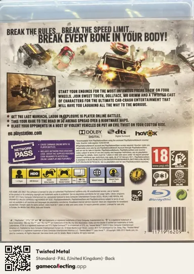 Twisted Metal PlayStation 3, United Kingdom box back
