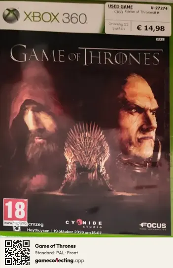 Game of Thrones Xbox 360, PAL box front