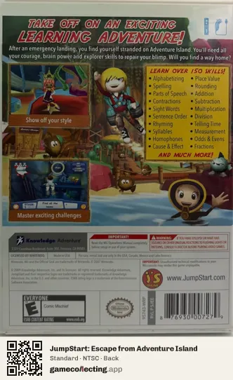 JumpStart: Escape from Adventure Island Nintendo Wii, NTSC box back