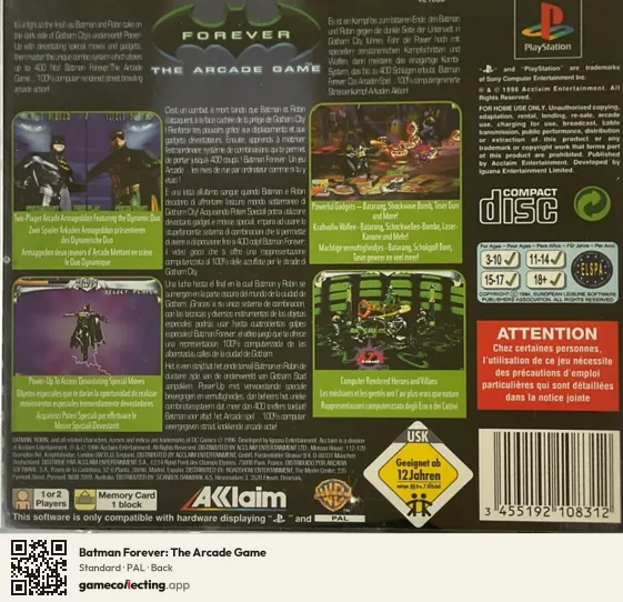 Batman Forever: The Arcade Game PlayStation, PAL box back