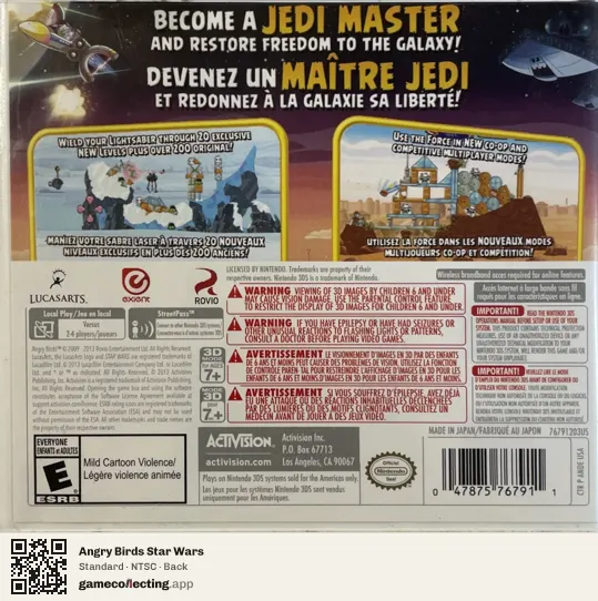 Angry Birds Star Wars Nintendo 3DS, NTSC box back