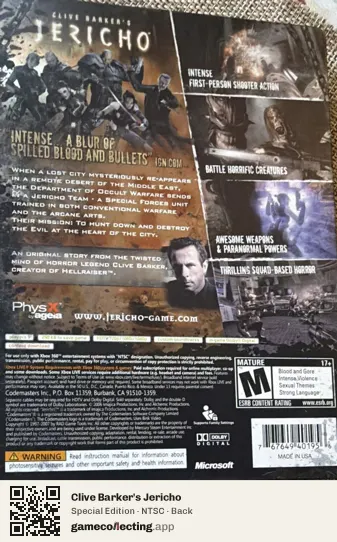 Clive Barker's Jericho Xbox 360, NTSC box back