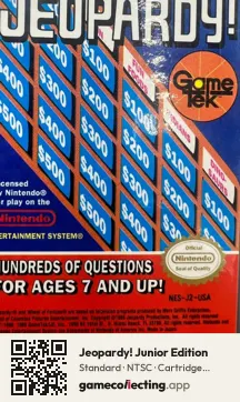 Jeopardy! Junior Edition Nintendo Entertainment System, NTSC cartridge label
