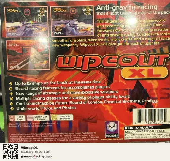 Wipeout XL PlayStation, NTSC box back