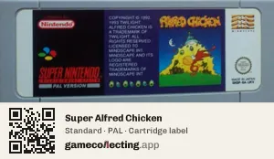 Super Alfred Chicken Super Nintendo Entertainment System, PAL cartridge label