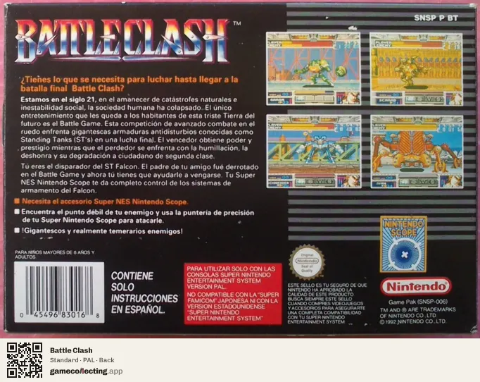 Battle Clash Super Nintendo Entertainment System, PAL box back