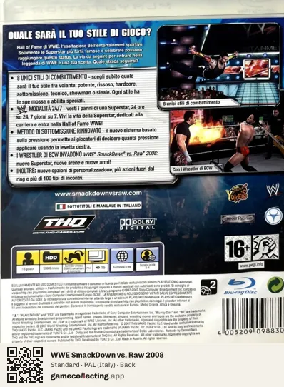 WWE SmackDown vs. Raw 2008 PlayStation 3, Italy box back