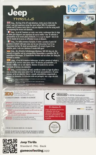 Jeep Thrills Nintendo Wii, PAL box back