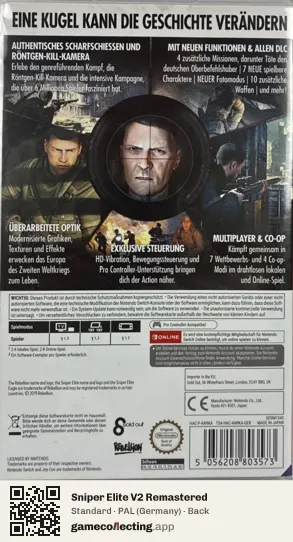 Sniper Elite V2 Remastered Nintendo Switch, Germany box back