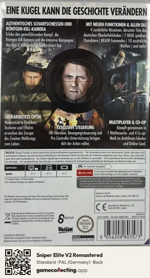 Sniper Elite V2 Remastered Nintendo Switch, Germany box back