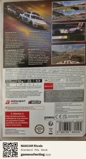 NASCAR Rivals Nintendo Switch, PAL box back