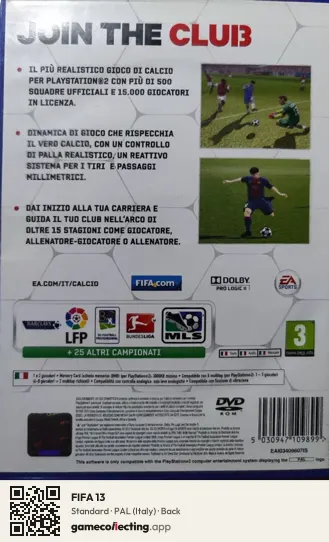 FIFA 13 PlayStation 2, Italy box back
