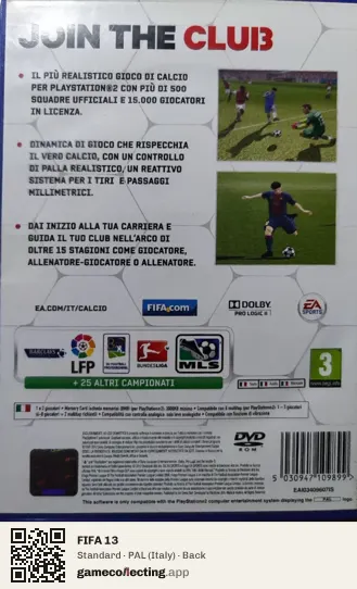 FIFA 13 PlayStation 2, Italy box back