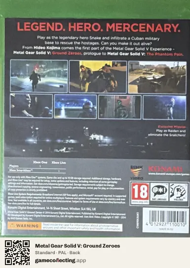 Metal Gear Solid V: Ground Zeroes Xbox One, PAL box back