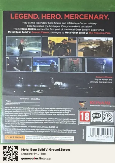 Metal Gear Solid V: Ground Zeroes Xbox One, PAL box back