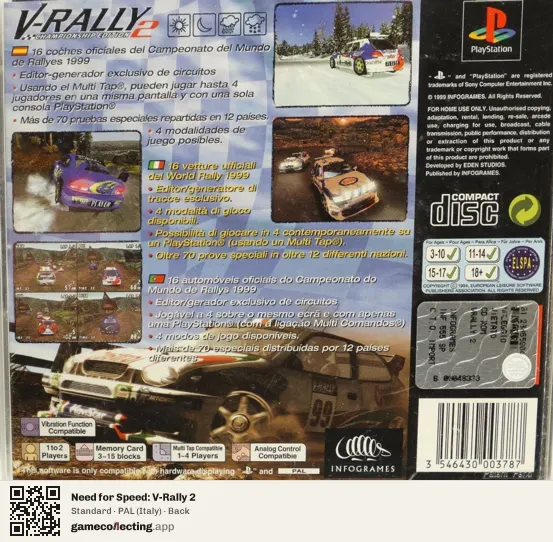 Need for Speed: V-Rally 2 PlayStation, Italy box back