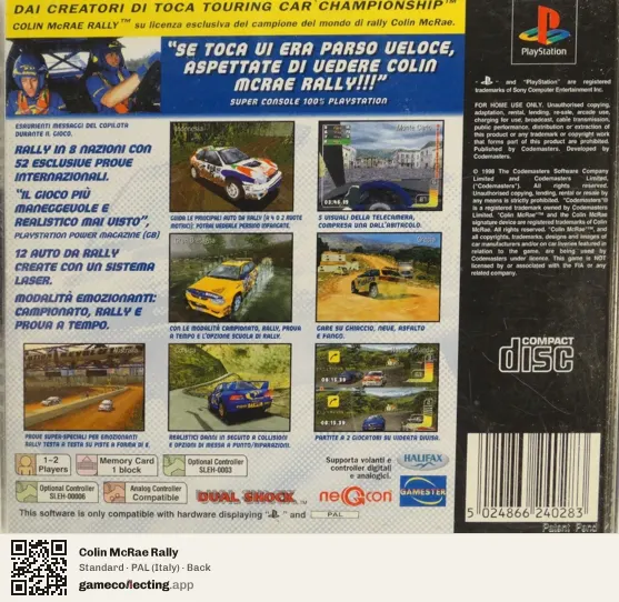 Colin McRae Rally PlayStation, Italy box back