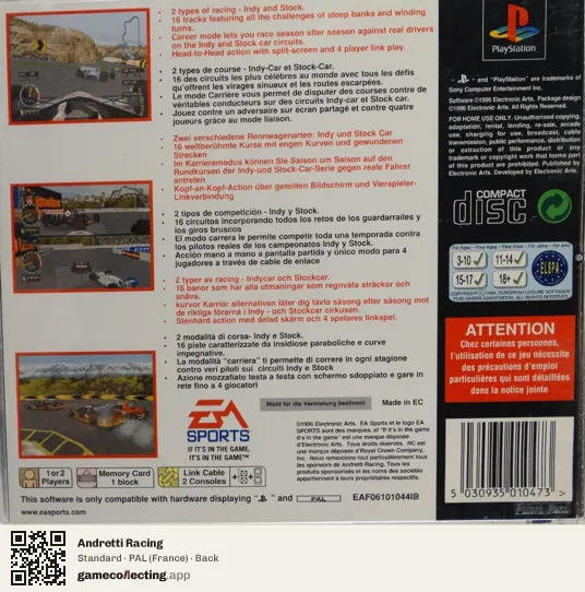 Andretti Racing PlayStation, France box back