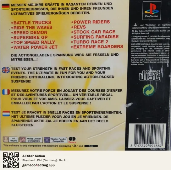 All Star Action PlayStation, Germany box back