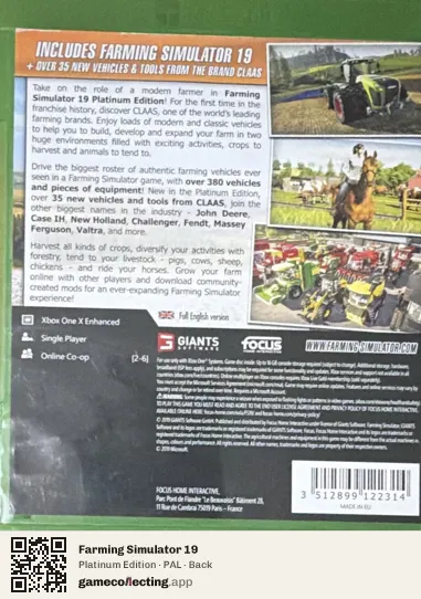 Farming Simulator 19 Xbox One, PAL box back