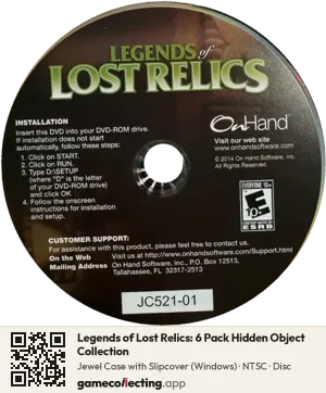 Legends of Lost Relics: 6 Pack Hidden Object Collection Computer, NTSC disc