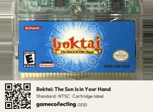 Boktai: The Sun Is in Your Hand Game Boy Advance, NTSC cartridge label