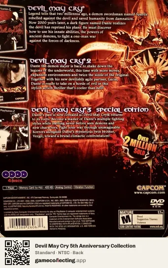 Devil May Cry 5th Anniversary Collection PlayStation 2, NTSC box back