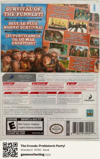 The Croods: Prehistoric Party! Nintendo Wii, NTSC box back