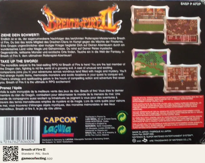Breath of Fire II Super Nintendo Entertainment System, PAL box back