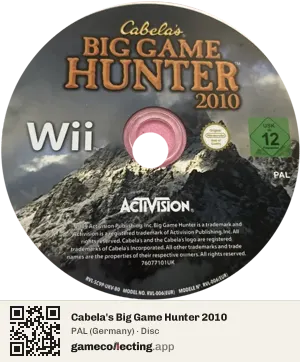 Cabela's Big Game Hunter 2010 Nintendo Wii, PAL disc