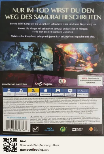Nioh PlayStation 4, Germany box back