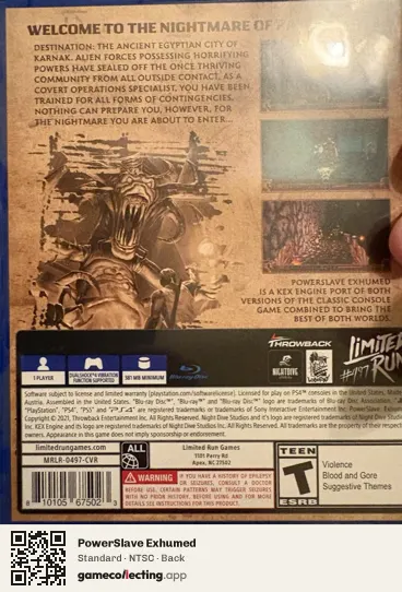 PowerSlave Exhumed PlayStation 4, NTSC box back