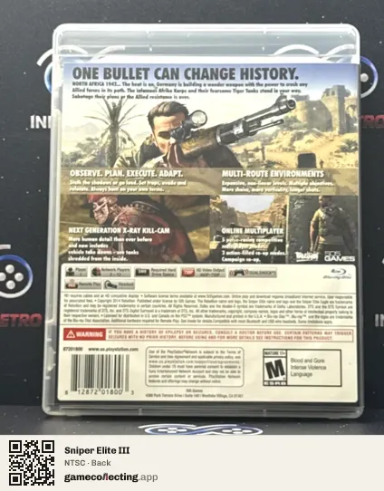 Sniper Elite III PlayStation 3, NTSC box back