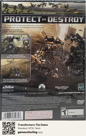 Transformers: The Game PlayStation 2, NTSC box back