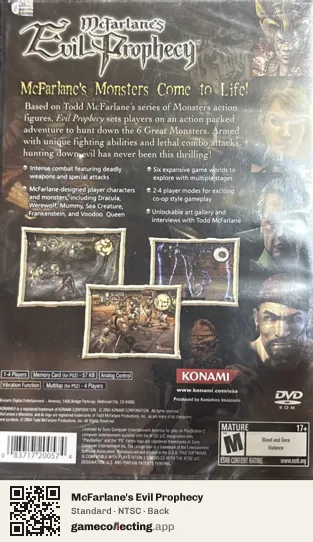 McFarlane's Evil Prophecy PlayStation 2, NTSC box back