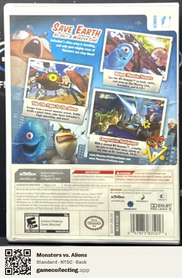 Monsters vs. Aliens Nintendo Wii, NTSC box back