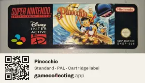 Pinocchio Super Nintendo Entertainment System, PAL cartridge label