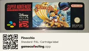 Pinocchio Super Nintendo Entertainment System, PAL cartridge label