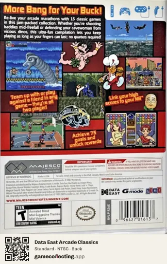 Data East Arcade Classics Nintendo Wii, NTSC box back