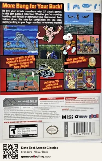 Data East Arcade Classics Nintendo Wii, NTSC box back