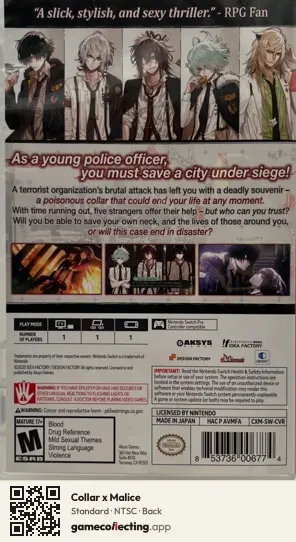 Collar x Malice Nintendo Switch, NTSC box back